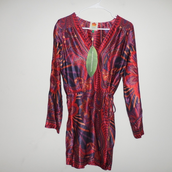 Nwt Farm Rio Macaw Arabesque Plunging V-Neck Wrap Mini Dress - Picture 7 of 14